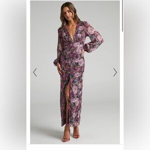 LORELEI MIDI DRESS - V NECK BALLOON SLEEVE DRESS IN HARVEST FLORAL Showpo